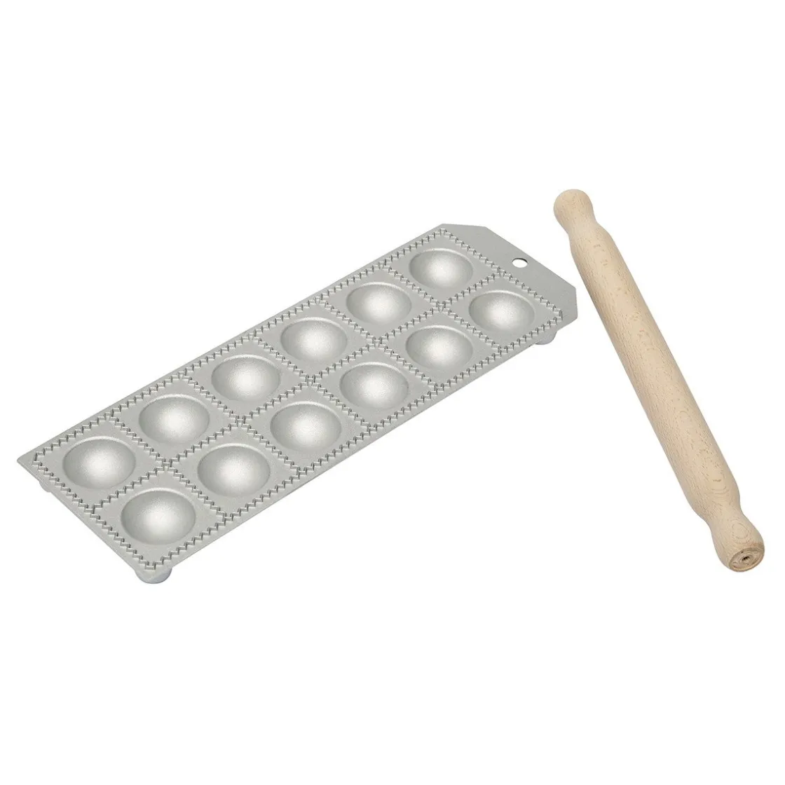 Overig Aluminium Ravioliplaat Rond met Rolstok (12) 34x12cm* Figuur Stekers|Bakhulpmiddelen