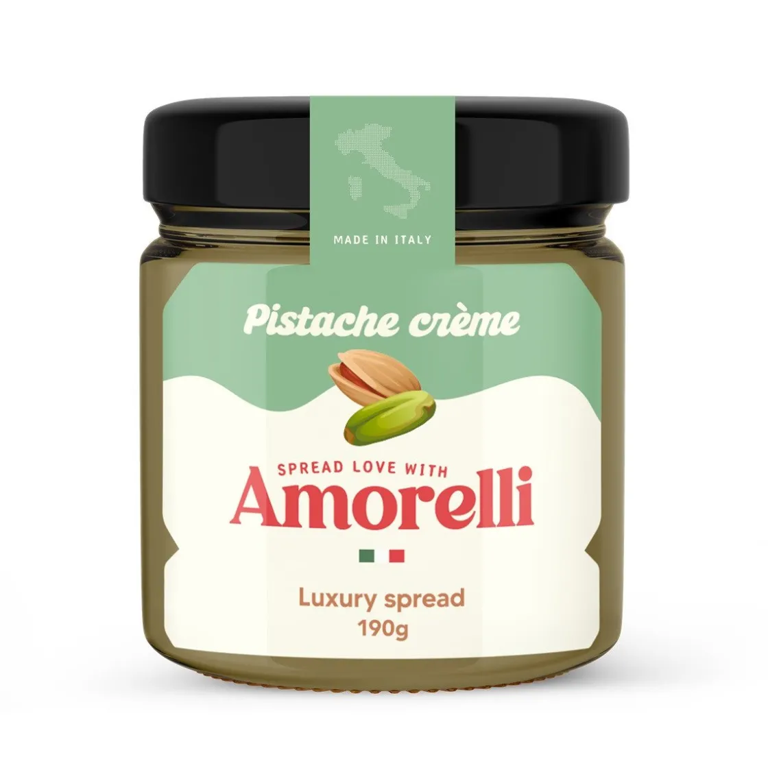 Amorelli Pistache Spread 190g* Chocolade Vullingen|Bonbonvullingen
