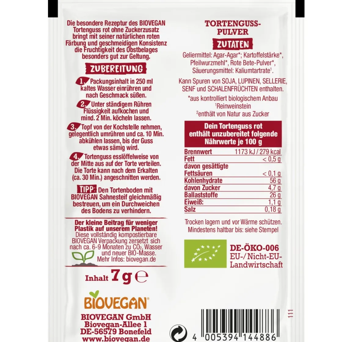 BioVegan Taartgelei Rood Biologisch 2x7g* Afdekgelei