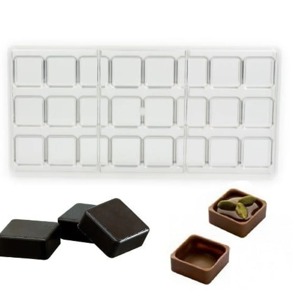 Chocolate World Bonbonvorm Vierkante Schelp (24x) 27x12mm*** Bonbonvormen