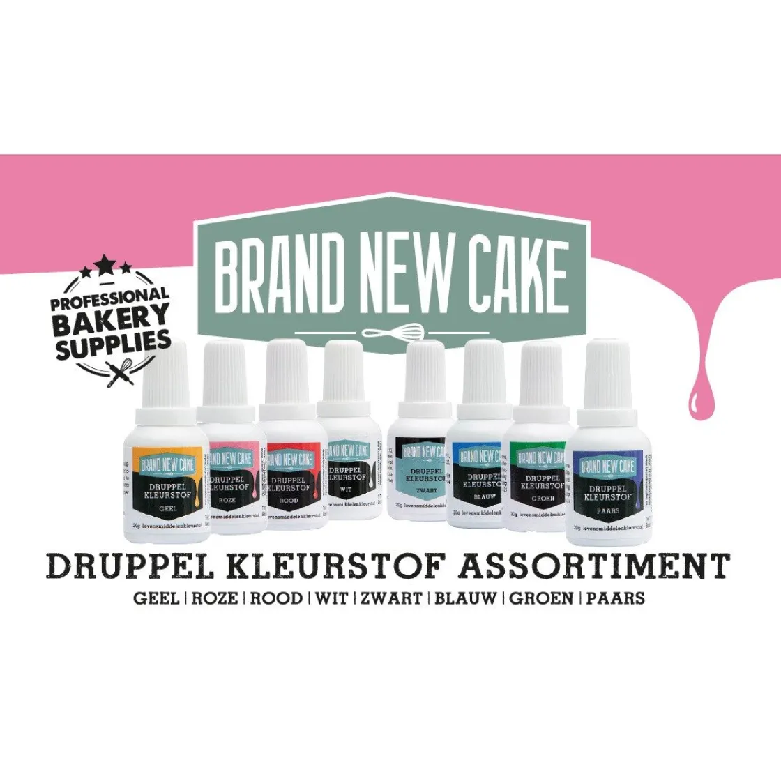 BrandNewCake Druppel Kleurstof Assortiment (8x 20gr)* Vloeibare Kleurstoffen
