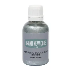 BrandNewCake Metallic Food Paint Zilver met Kwastje 60g* Foodpaint