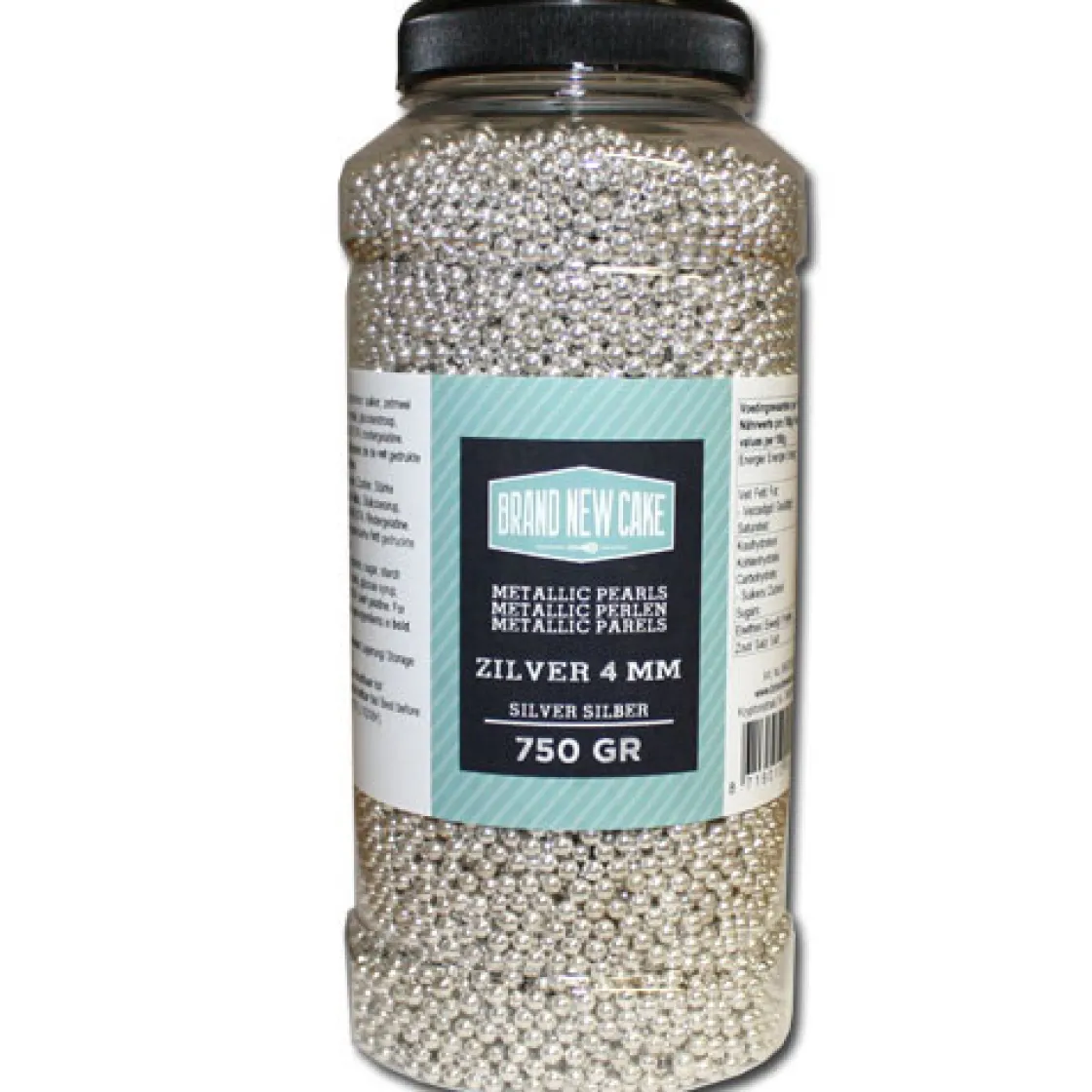 BrandNewCake Suikerparels Metallic Zilver 4mm 750gr.* Eetbare Strooisels