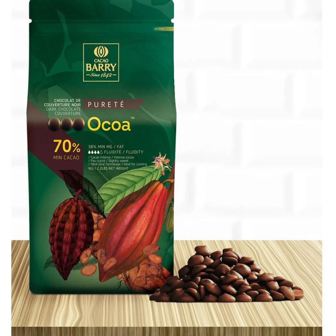 Callebaut Chocolade Callets Puur Ocoa (70%) 1kg* Chocolade|Chocolade Druppels