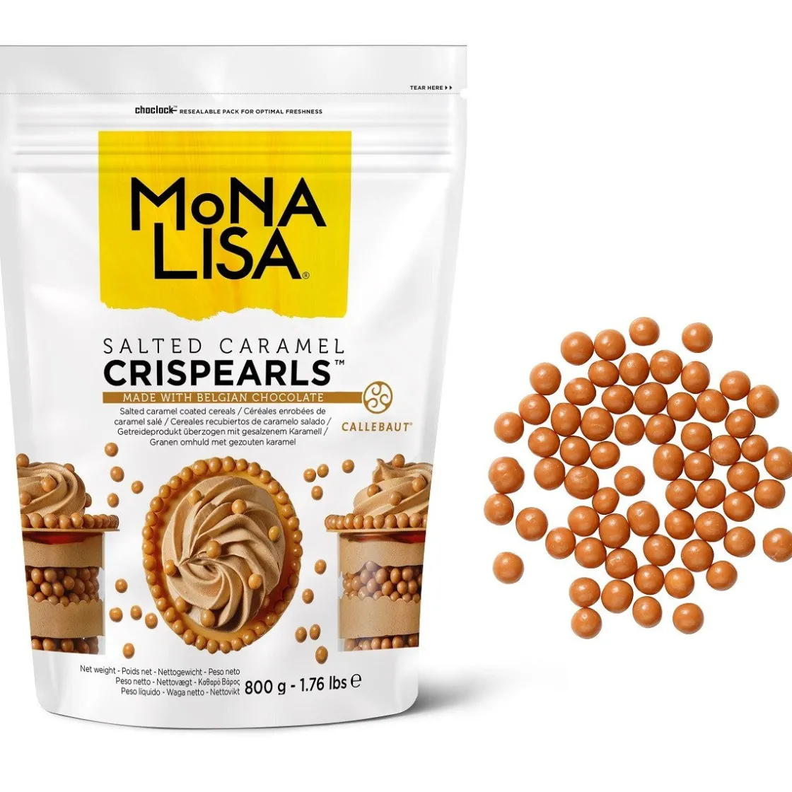 Callebaut Chocolade CrispyPearls, Salted Caramel 800 gram* Chocolade Decoraties|Ijsdips