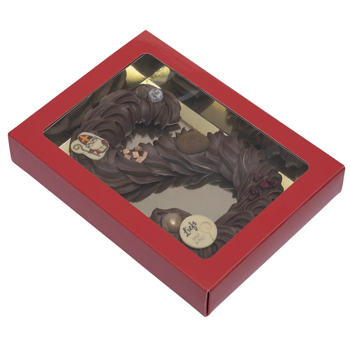 BrandNewCake Chocoladeletterdoos GK7 Rood / Goud 26st* Chocolade Verpakkingen|Chocoladeletterdozen