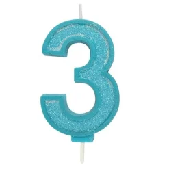 Culpitt Cijferkaars #3 Blauw met Glitter* Kaarsjes En Vuurwerk