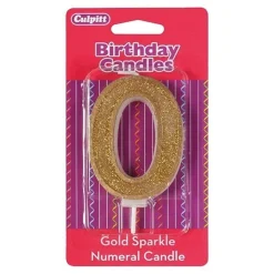 Culpitt Cijferkaars #0 Goud met Glitter* Kaarsjes En Vuurwerk