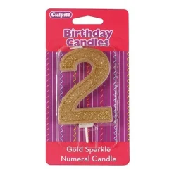 Culpitt Cijferkaars #2 Goud met Glitter* Kaarsjes En Vuurwerk