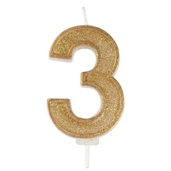 Culpitt Cijferkaars #3 Goud met Glitter* Kaarsjes En Vuurwerk