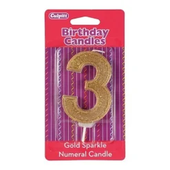 Culpitt Cijferkaars #3 Goud met Glitter* Kaarsjes En Vuurwerk