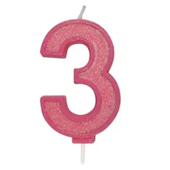 Culpitt Cijferkaars #3 Roze met Glitter* Kaarsjes En Vuurwerk
