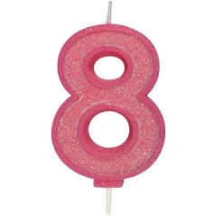 Culpitt Cijferkaars #8 Roze met Glitter* Kaarsjes En Vuurwerk