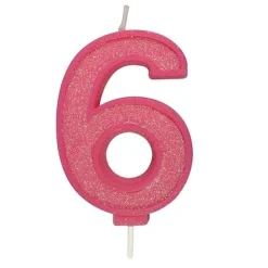 Culpitt Cijferkaars #6 Roze met Glitter* Kaarsjes En Vuurwerk