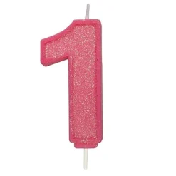 Culpitt Cijferkaars #1 Roze met Glitter* Kaarsjes En Vuurwerk