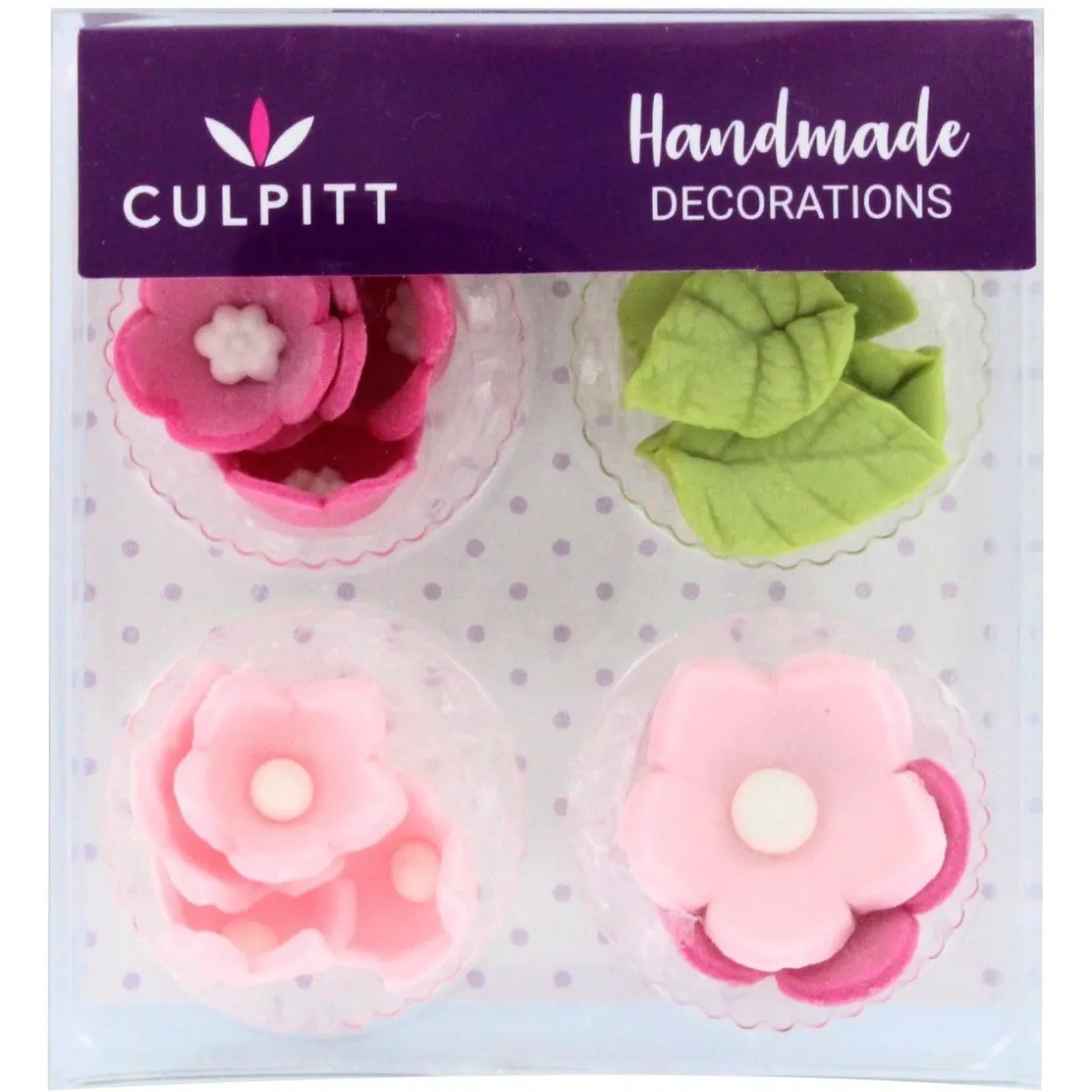 Culpitt Suikerdecoratie Bloemen en Bladeren Roze 16st.* Bloem Decoraties