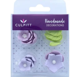 Culpitt Suikerdecoratie Bloemen en Bladeren Lila 16st.* Bloem Decoraties