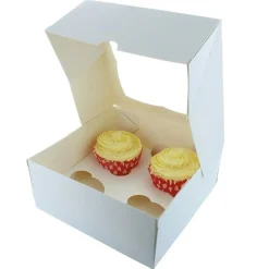 BrandNewCake Cupcake Doosje 4 Wit (incl. tray met venster) 3st.* Cupcake Doosjes