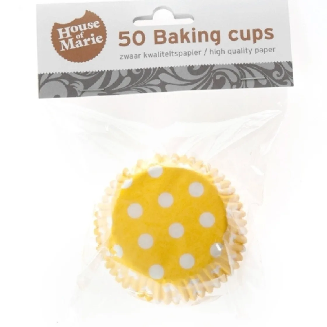 House of Marie Cupcake Vormpjes HoM Polkadot Geel 50x33mm. 50st.* Bakvormen Papier