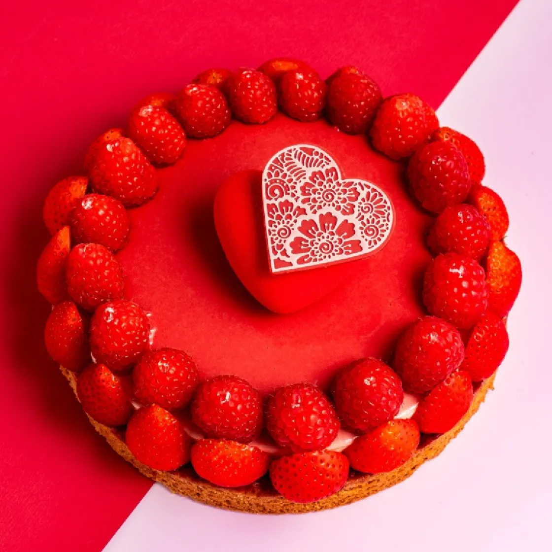 Dobla Chocoladedecoratie Lace Hart Rood / Wit (96 stuks)* Chocolade Decoraties|Chocolade Decoraties