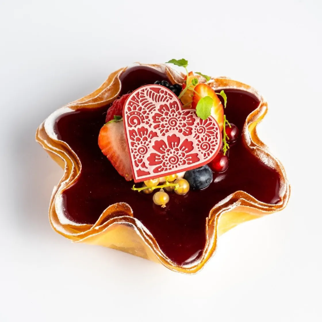 Dobla Chocoladedecoratie Lace Hart Rood / Wit (96 stuks)* Chocolade Decoraties|Chocolade Decoraties