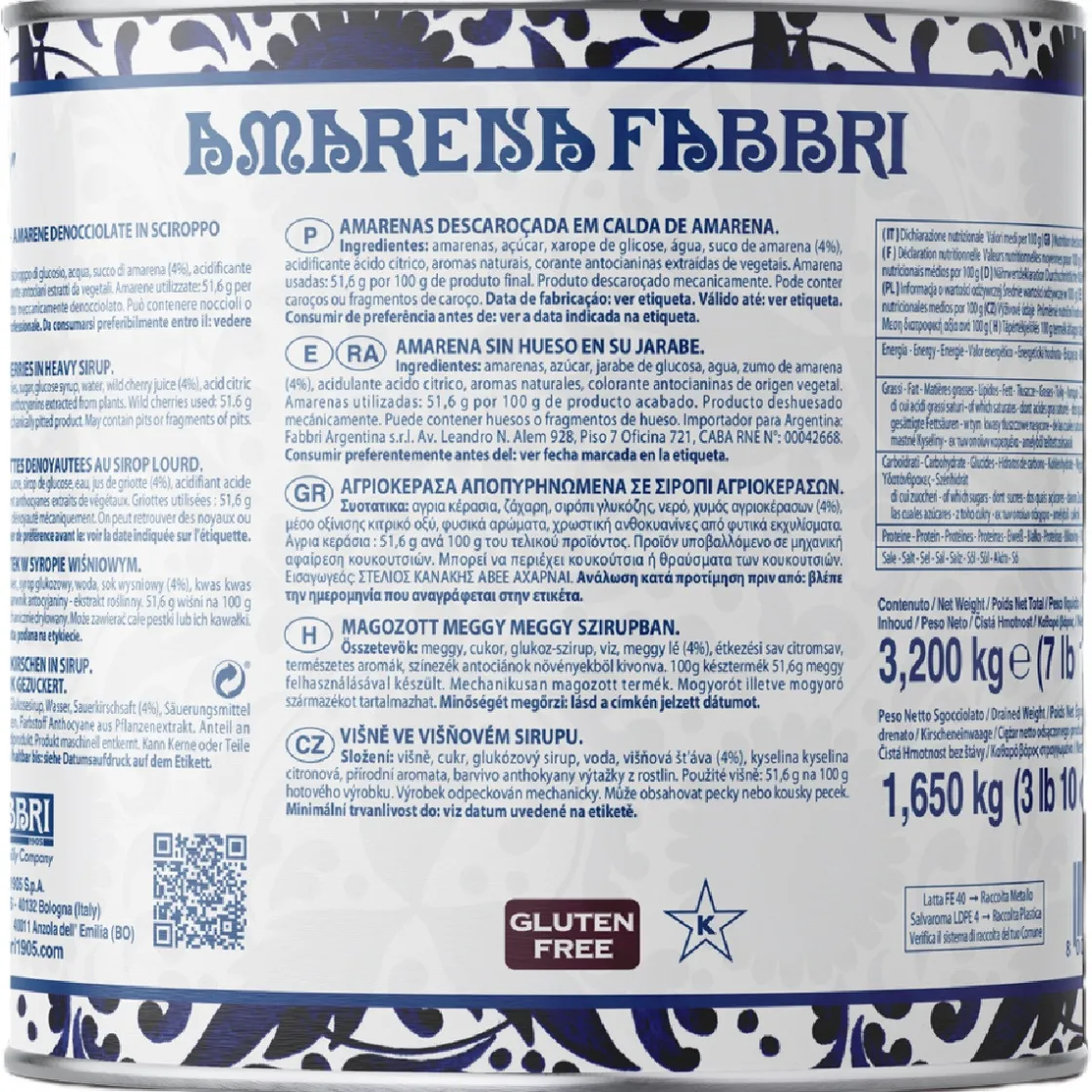 Fabbri Amarena Kersen op Siroop 3,2kg* Fruit En Vanille|Fruitvullingen