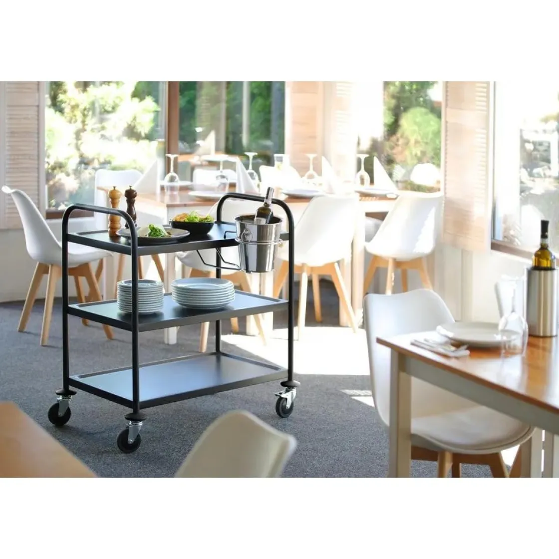 Hendi Serveerwagen mat zwart 3 plateaus* Horeca Opslag- En Serveersystemen