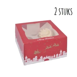 House of Marie HoM Cupcake Doosje 4 Kerst (incl. tray met venster) 2st.* Cupcake Doosjes
