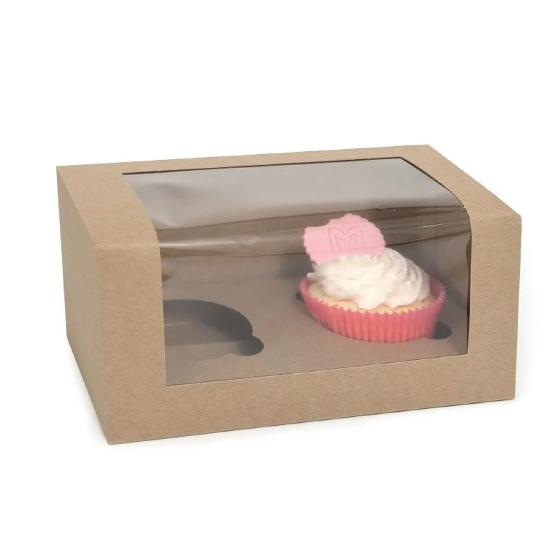 House of Marie HoM Cupcake Doosje 2 Kraft (incl. tray met venster) 100st.* Cupcake Doosjes