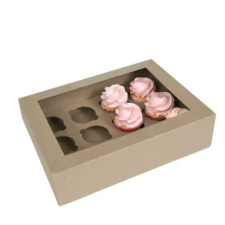 House of Marie HoM Cupcake Doosje 12 Kraft (incl. tray met venster) 50st.* Cupcake Doosjes