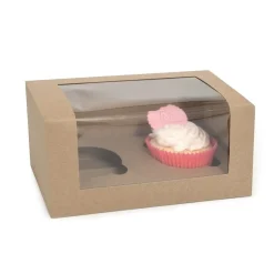 House of Marie HoM Cupcake Doosje 2 Kraft (incl. tray met venster) 3st.* Cupcake Doosjes