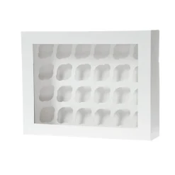 House of Marie HoM Cupcake Doosje 24 MINI Wit (incl. tray met venster) 2st.* Cupcake Doosjes