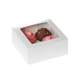 House of Marie HoM Cupcake Doosje 4 Wit (incl. tray met venster) 100st* Cupcake Doosjes