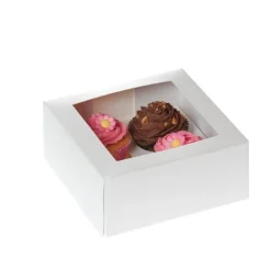 House of Marie HoM Cupcake Doosje 4 Wit (incl. tray met venster) 2st.* Cupcake Doosjes