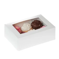 House of Marie HoM Cupcake Doosje 6 Wit (incl. tray met venster) 100st.* Cupcake Doosjes