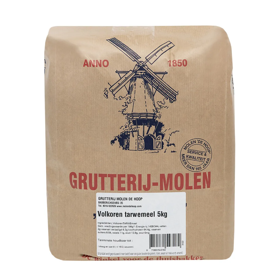 Molen de Hoop Volkoren Tarwemeel 5kg* Bloem En Meel
