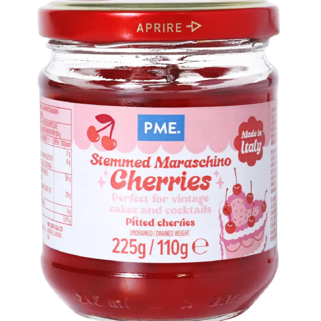 PME Maraschino Kersen met Steel op Siroop 225g* Gekonfijt Fruit En Bigarreaux