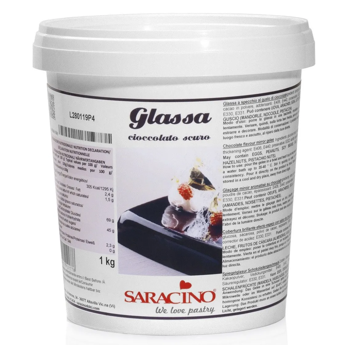 Saracino Mirror Glaze Pure Chocolade 1kg* Afdekgelei