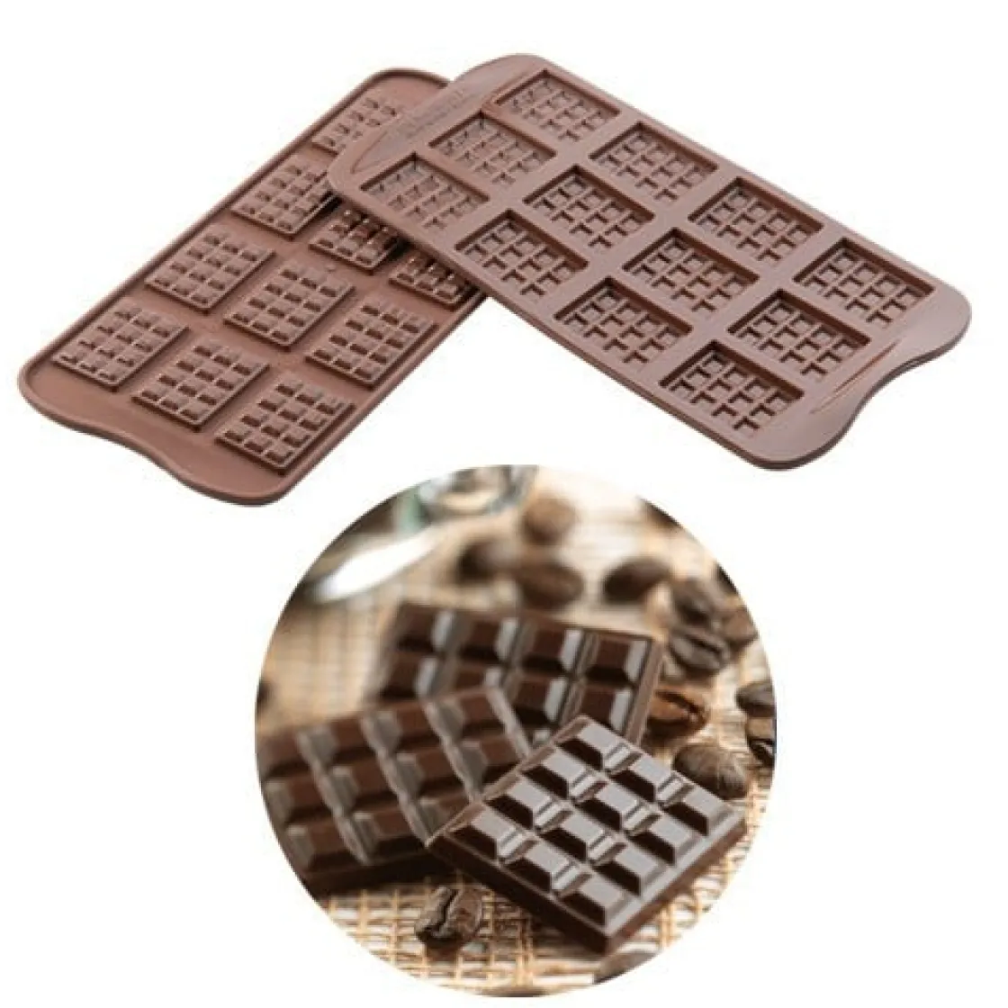 Silikomart Chocolademal Tabletjes (12x) 3,8x2,8 cm* Tabletten En Repen Vormen