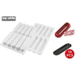 Silikomart Siliconen Vorm Eclair 13x2,5x2,5cm (10)* Ijs En Dessert Vormen|Bakvormen Siliconen