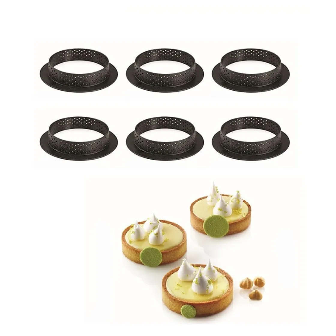 Silikomart Taartring Exoglass Geperforeerd Ø8x2cm set/6* Dessertringen|Ronde Bakvormen