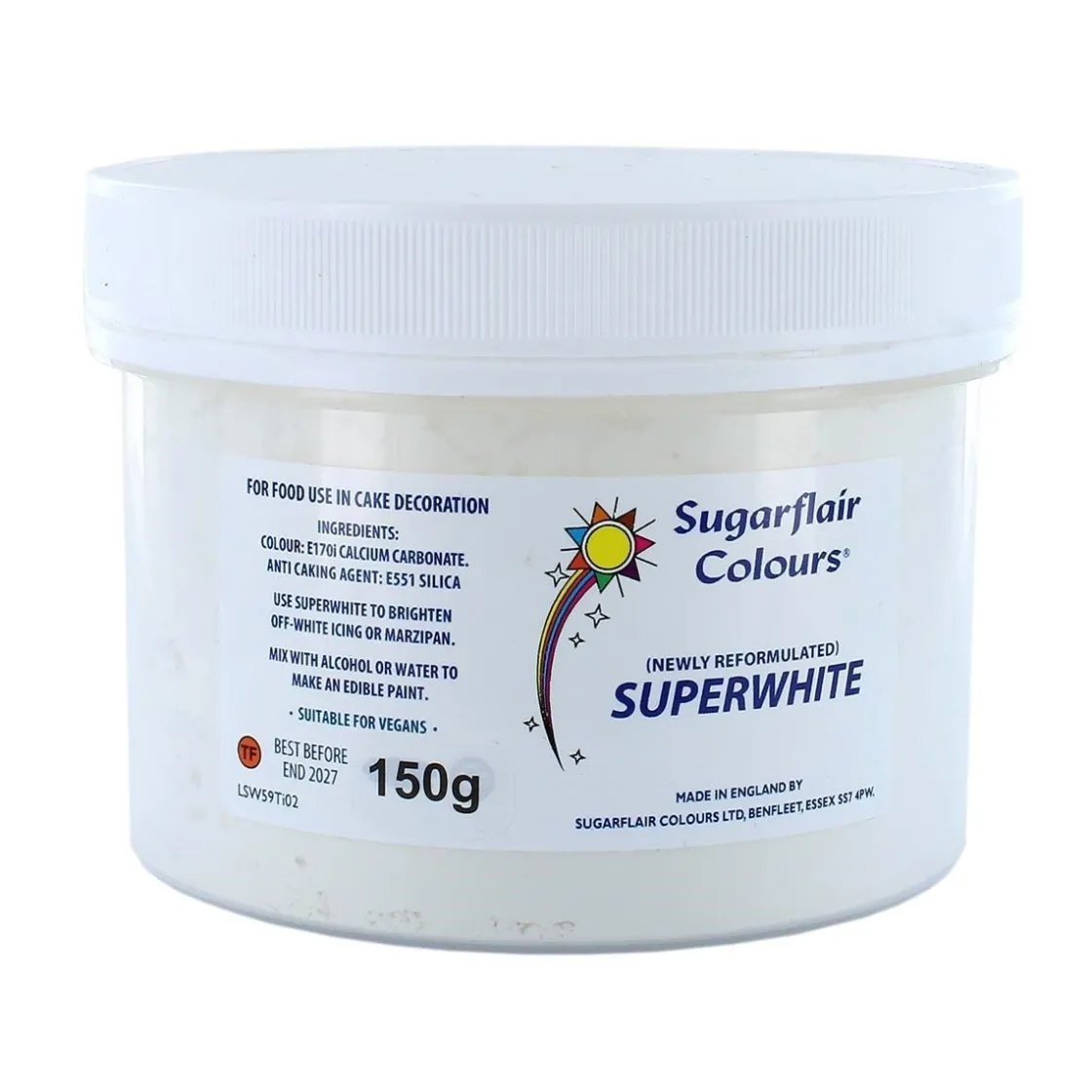 Sugarflair Superwhite Icing Whitener 150g*** Poeder Kleurstoffen