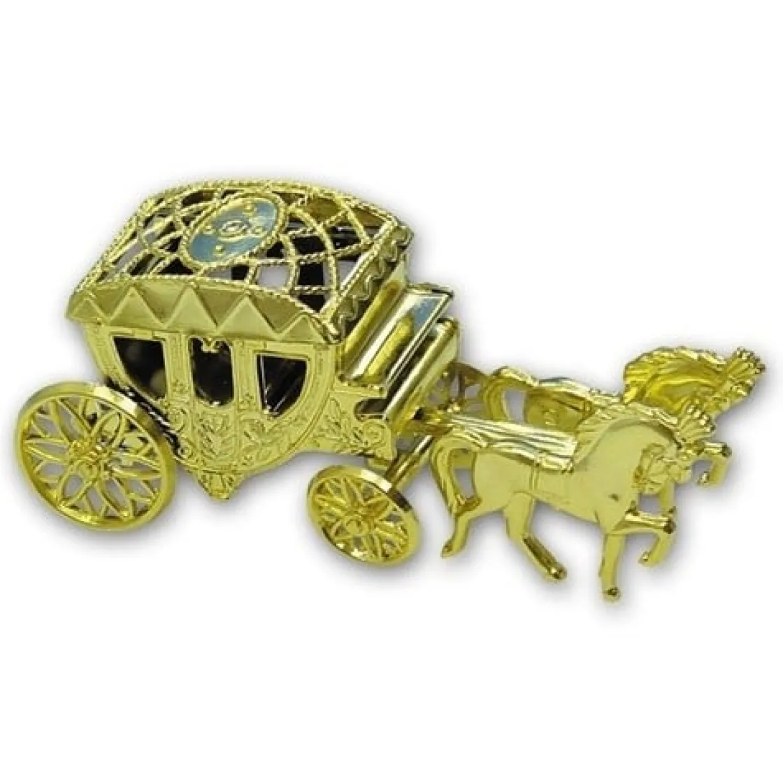 Taartdecoratie Bruidskoets Goud Kunststof 10cm* Bruidsparen