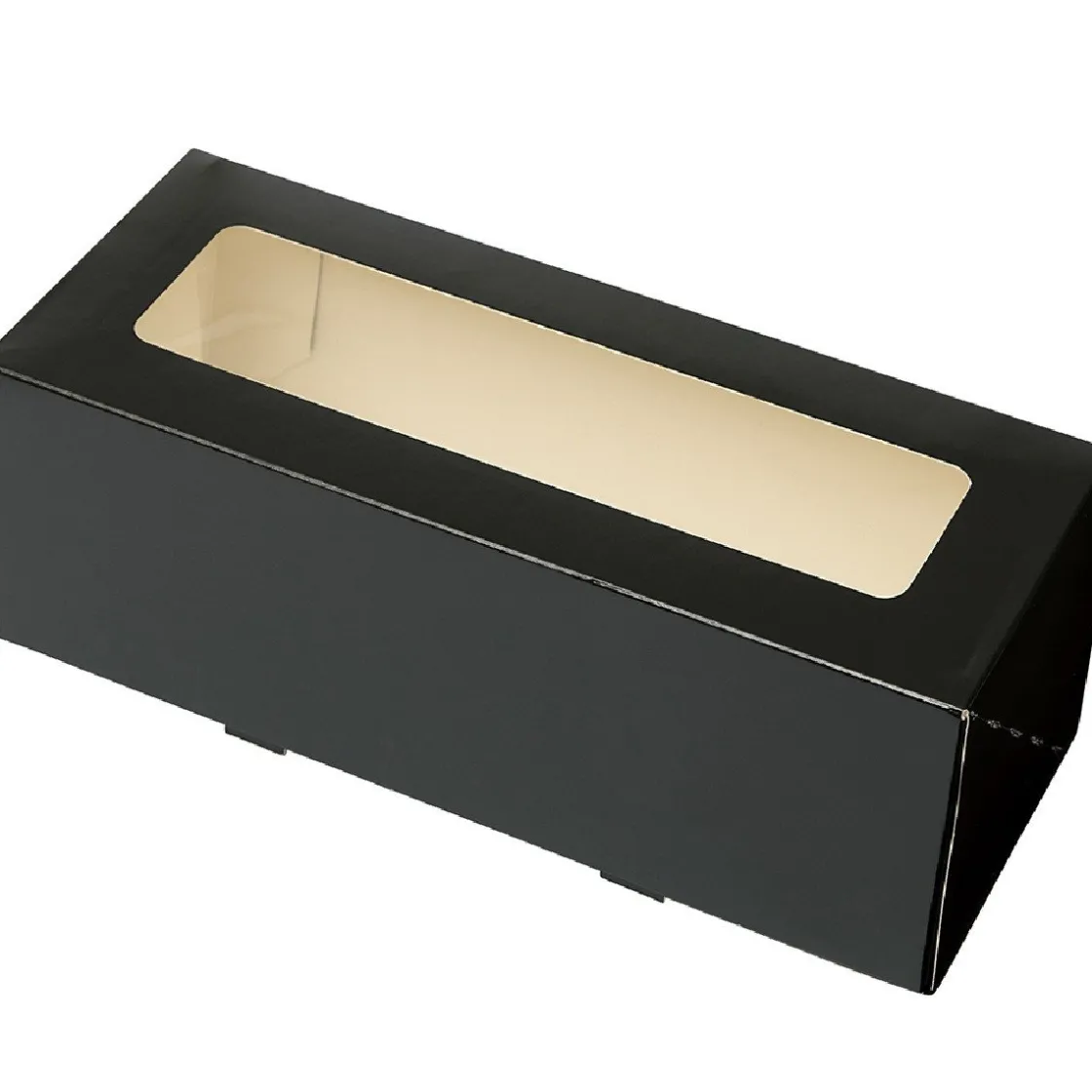 BrandNewCake Taartdoos Slof met venster 25x10x9cm. Zwart 50st* Taartdozen