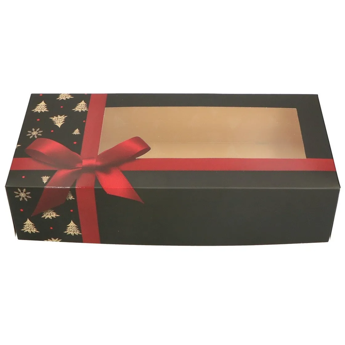 Overig Taartdoos Stol met Venster 34x16x8cm Zwart Strik (Kerst)*** Taartdozen