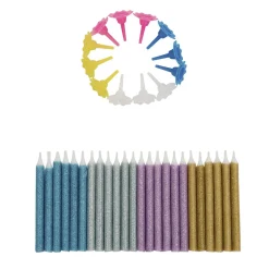 BrandNewCake Taartkaarsjes met houders Multi Glitter 24st* Kaarsjes En Vuurwerk