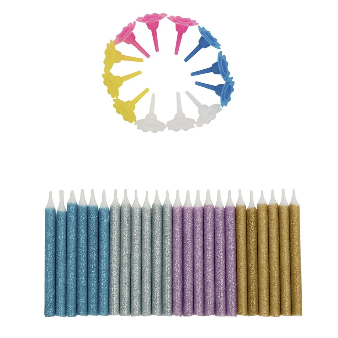 BrandNewCake Taartkaarsjes met houders Multi Glitter 24st* Kaarsjes En Vuurwerk