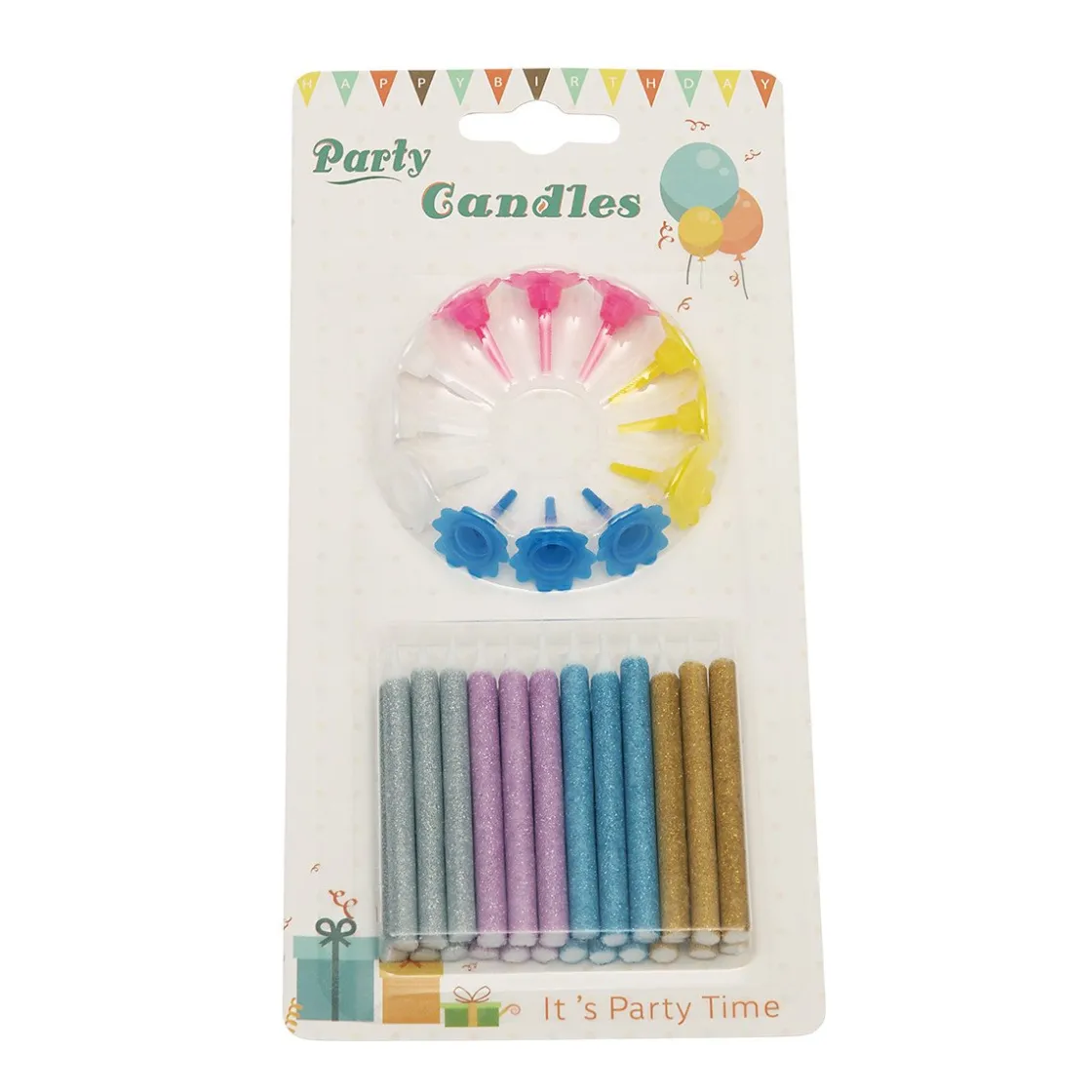 BrandNewCake Taartkaarsjes met houders Multi Glitter 24st* Kaarsjes En Vuurwerk