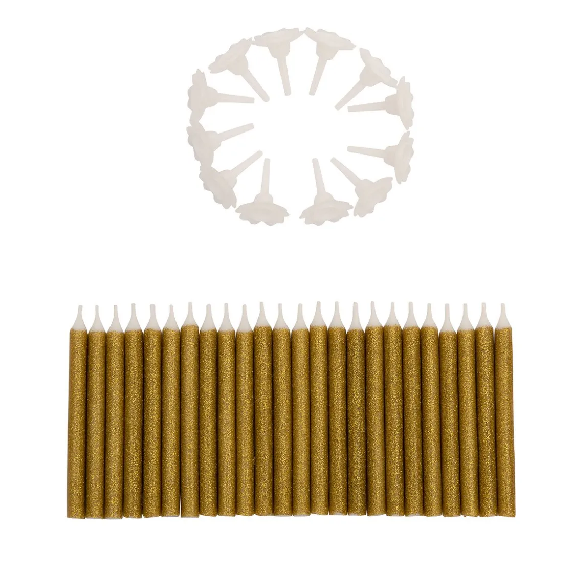 BrandNewCake Taartkaarsjes met houders Goud Glitter 24st* Kaarsjes En Vuurwerk