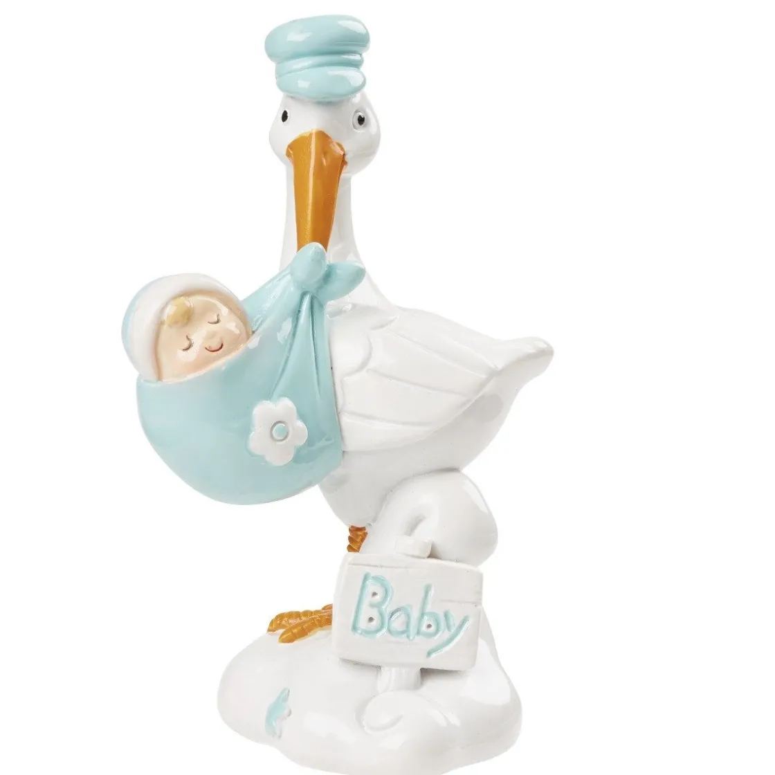 Overig Taartopper Ooievaar Blauw Polystone 9cm* Geboortefiguren